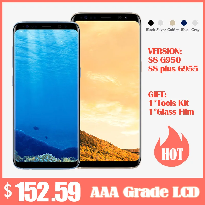 AMOLED S8 ЖК-дисплей с рамкой для SAMSUNG Galaxy S8 G950 G950F дисплей S8 Plus G955 G955F сенсорный экран дигитайзер не горит