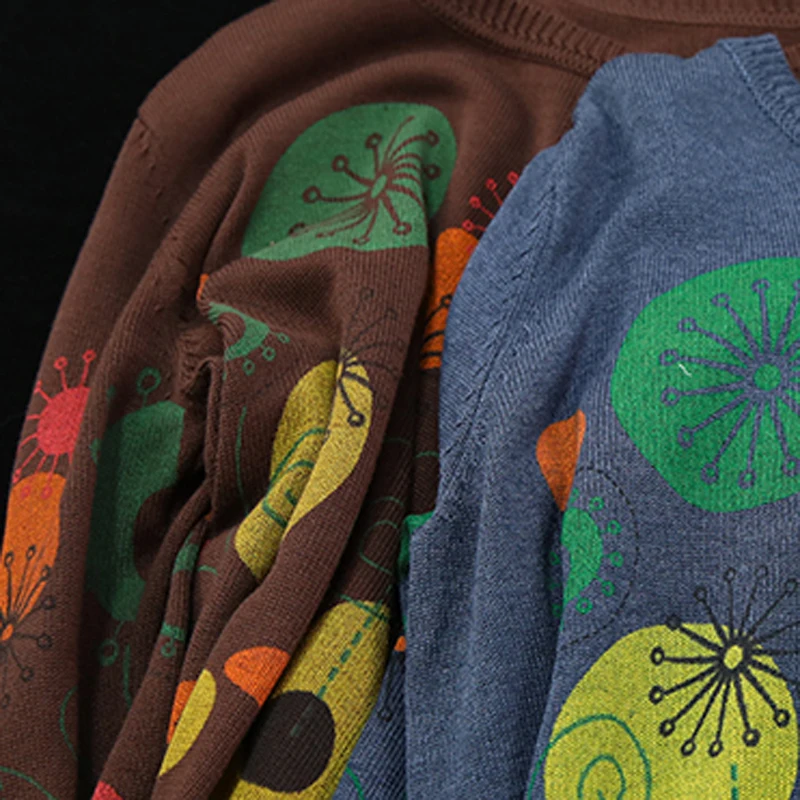 

Women Knit Pullover Sweater Tops Print Retro Vintage Casual Basic for Spring New Female B04272143