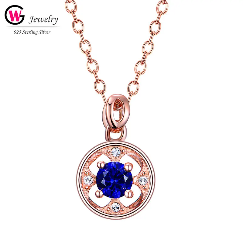

Fashion Silver Zirconia Pendant Women Necklaces Rose Gold HipHop Female Jewelry Hollow Pendants Chain Statement Necklace Blue CZ