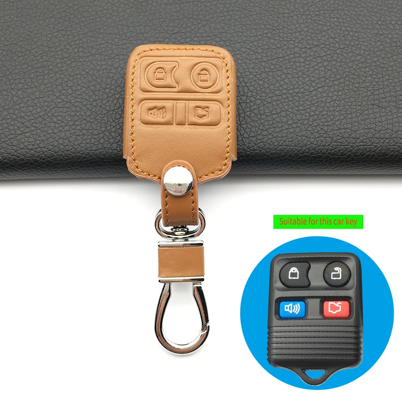 

For Ford classic design 100% genuine leather car key cover remote control 4 buttons car smart key case auto accessories