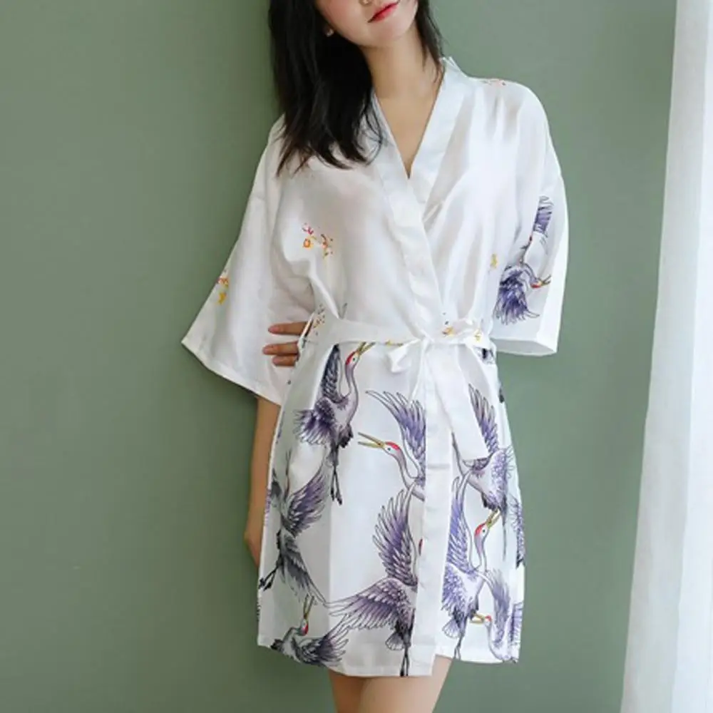 Сексуальное короткое атласное кимоно невесты женская свадебная пижама с принтом