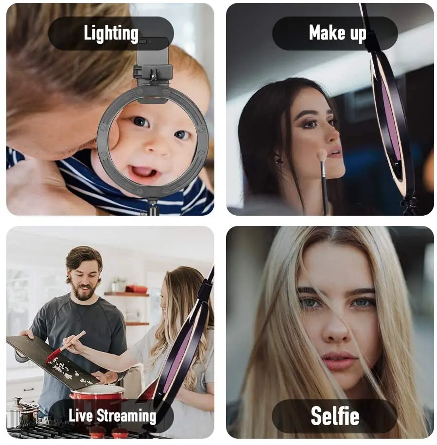 

8 inch LED Selfie Ring Light with Tripod USB Ring Photographic Lamp with Phone Holder for Makeup Youtube Live Studio