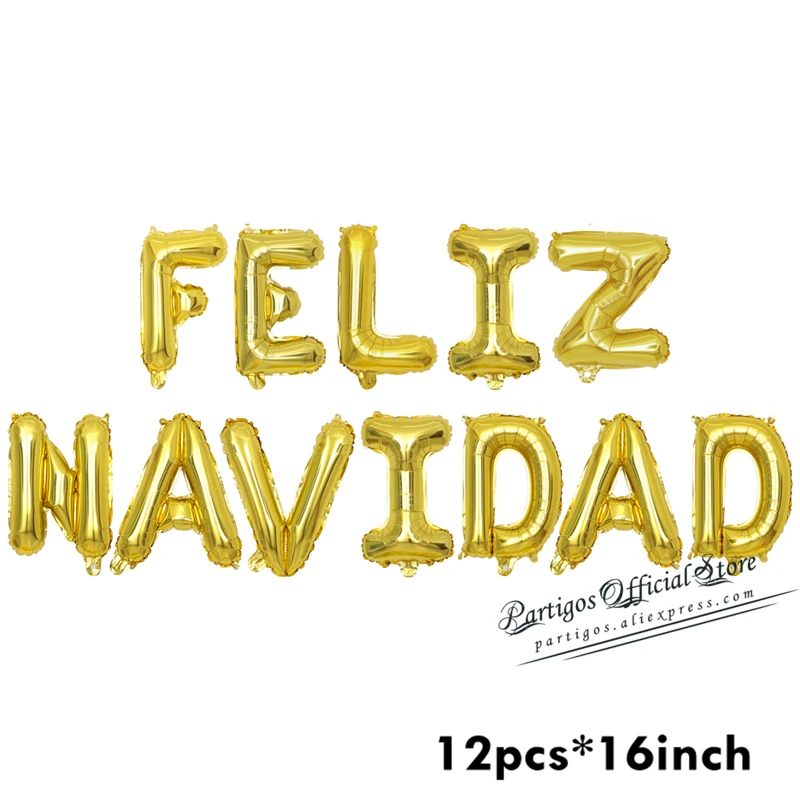 1set 16inch 12pcs rose gold Spanish Christmas letters balloons Feliz Navidad globals Xmas party decorations | Дом и сад