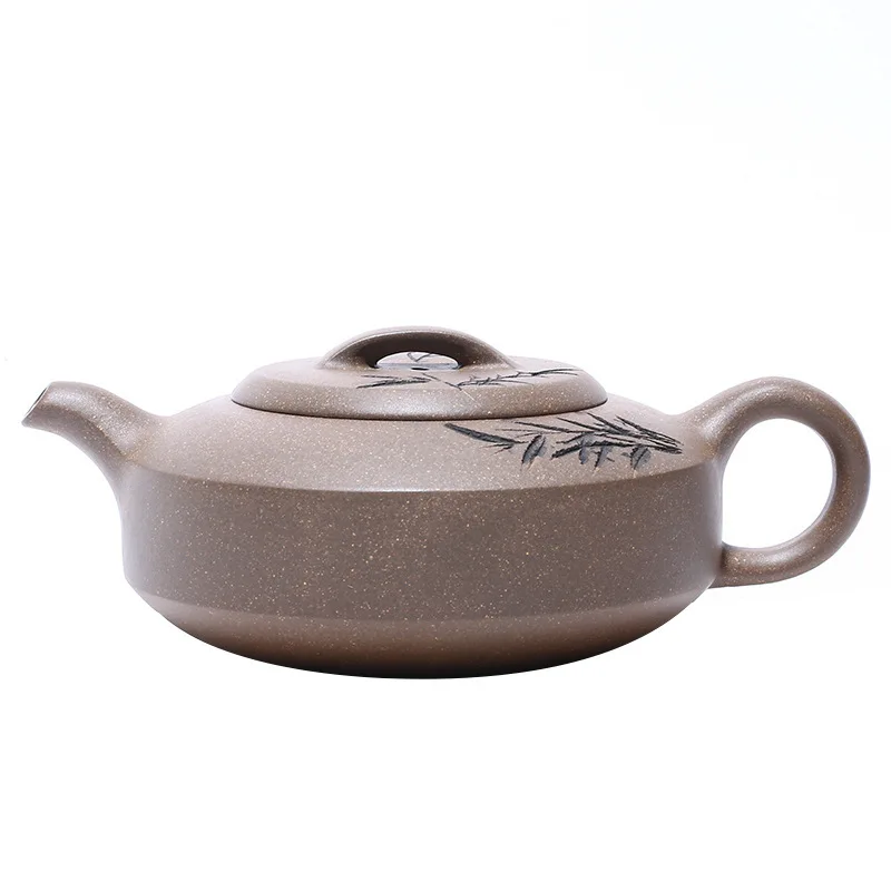 

Yixing Famous Raw Ore Dark-red Enameled Pottery Teapot Bamboo Shadow Plate Famous Manual Grey Lime Section Mud Travel Tea Set
