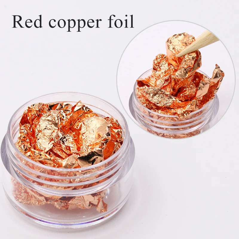 Copper Foil Имитация золотых листьев хлопья медные хлопья для скользящего искусства украшения ногтей Серебряная медная Золотая фольга осколки золотые хлопья ремесло - Цвет: Copper Foil