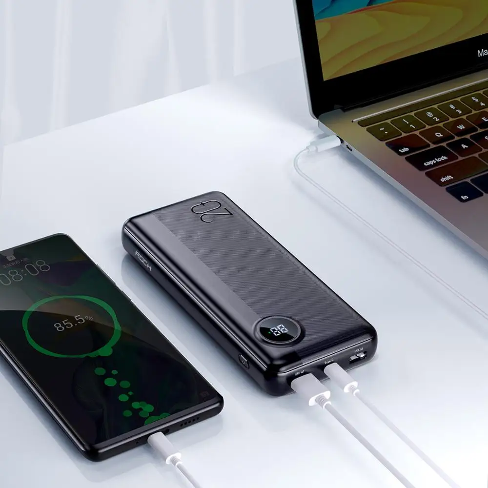 Внешний аккумулятор Rock 20000 мАч Usb C Pd быстрая зарядка 3 0 63 Вт внешний Draagbare