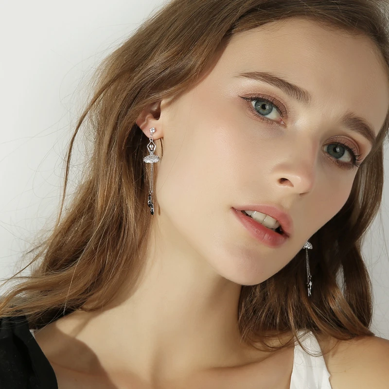 Модные женские висячие серьги Стразы длинные серьги-клипсы танцевальные
