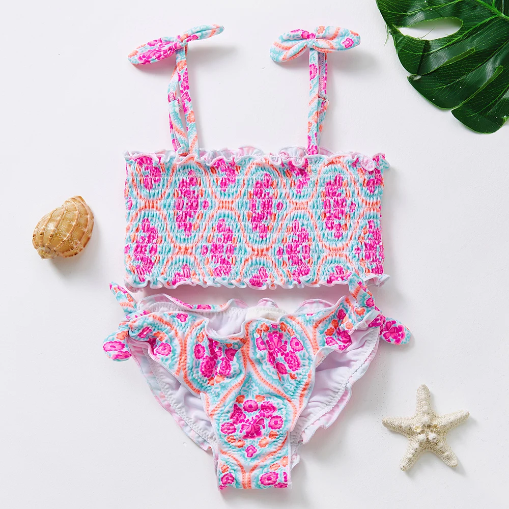 

New 2021 Girls Swimwear Girls Pleated Bikin set 3~16Y Children Swimwear Swimming suit for kid girls-ST278