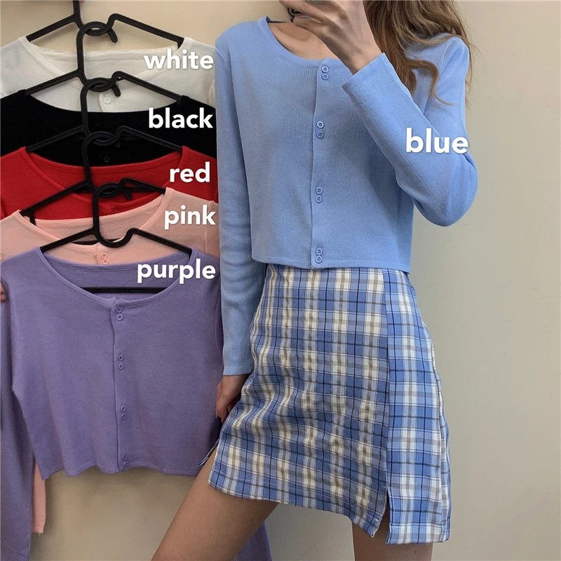 

Spring and Summer Thin Ice Silk Knitted Long-Sleeved T-shirt for Women Ins Trendy Navel Small Cardigan Short BM Top with