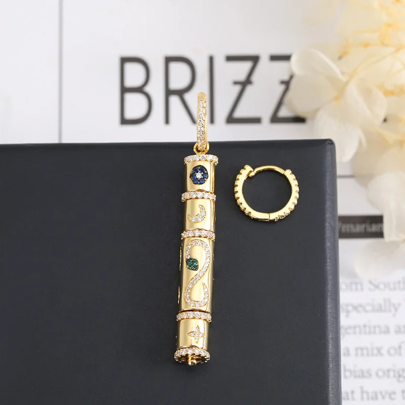 

S925 snake star dream Moon Earrings, geometric cylinder retrograde gold women's gift
