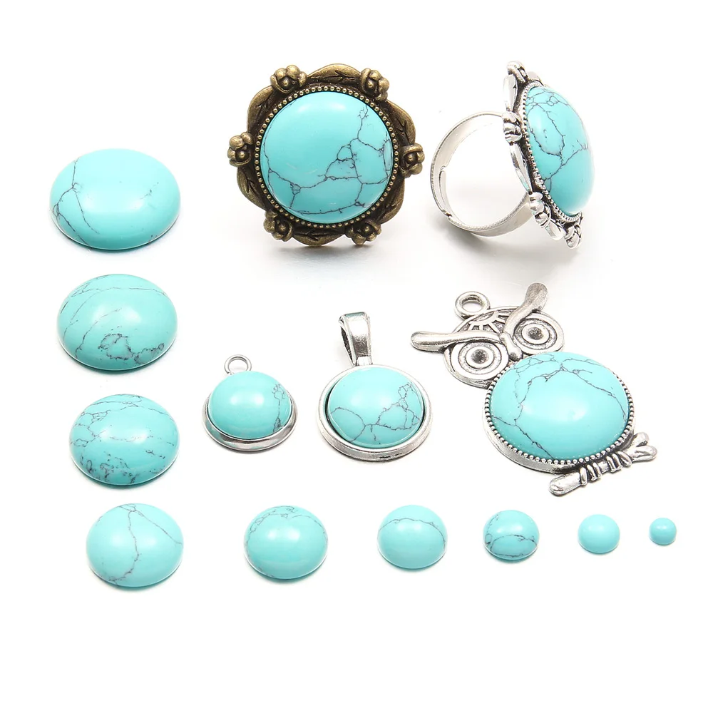 

10Pcs 4/6/8/10/12/14/16mm Natural Stone Turquoises Round Cabochon Beads for Charms Jewelry DIY Ring Pendants Making Accessories