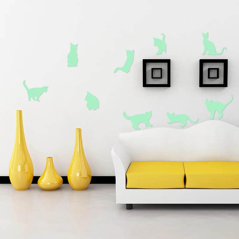 

3204 9 pcs cat Luminous generation finely carved removable wall stickers for stylish children's room