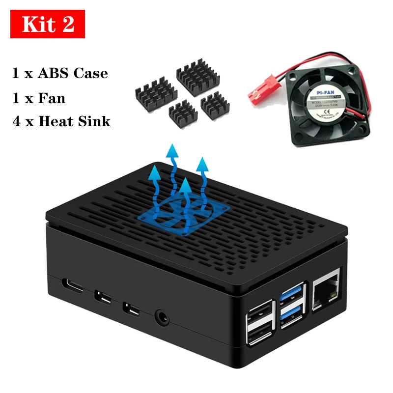 Bundle 2 Для Raspberry Pi 4 защитный чехол ABS корпус черная коробка корпус+ крутой вентилятор Алюминиевый радиатор для Raspberry Pi 4 Модель B 4B - Цвет: Bundle 2