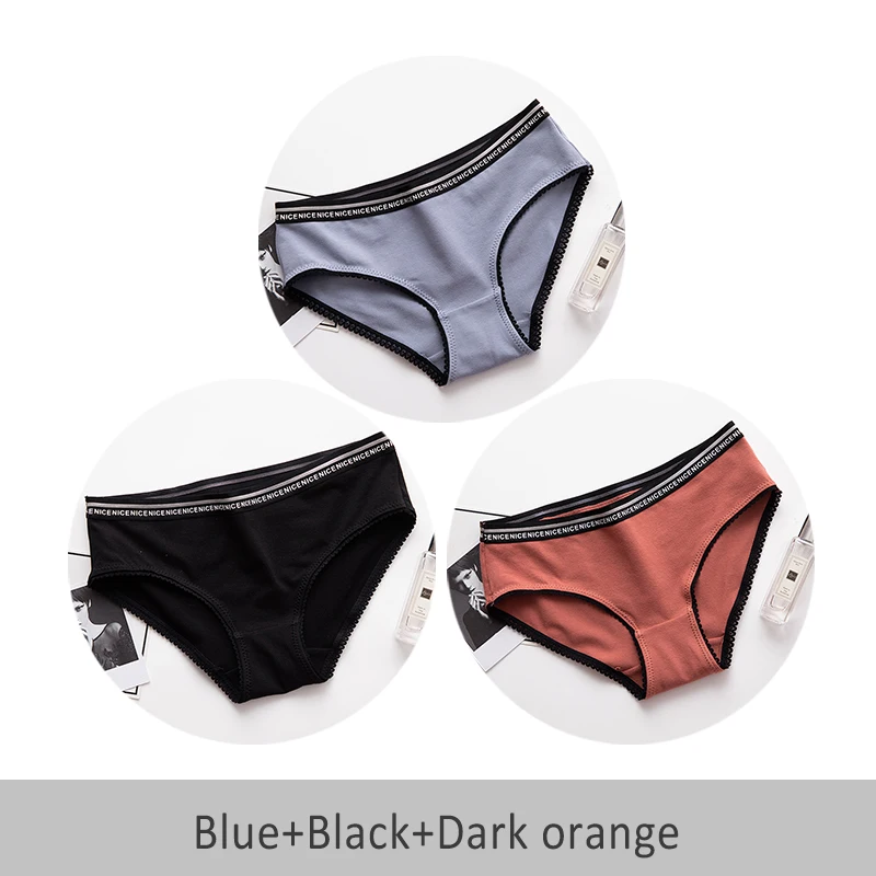 Blue Black D Orange Бесшовные сексуальные женские трусики из хлопка сплошной цвет дышащая середина талии нижнее белье девушка DULASI 3шт - Цвет: Blue Black D Orange