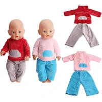43 cm boy american dolls clothes 2pcsset flannel casual suit trousers born dress baby toy accessories 18 inch girls gift f53