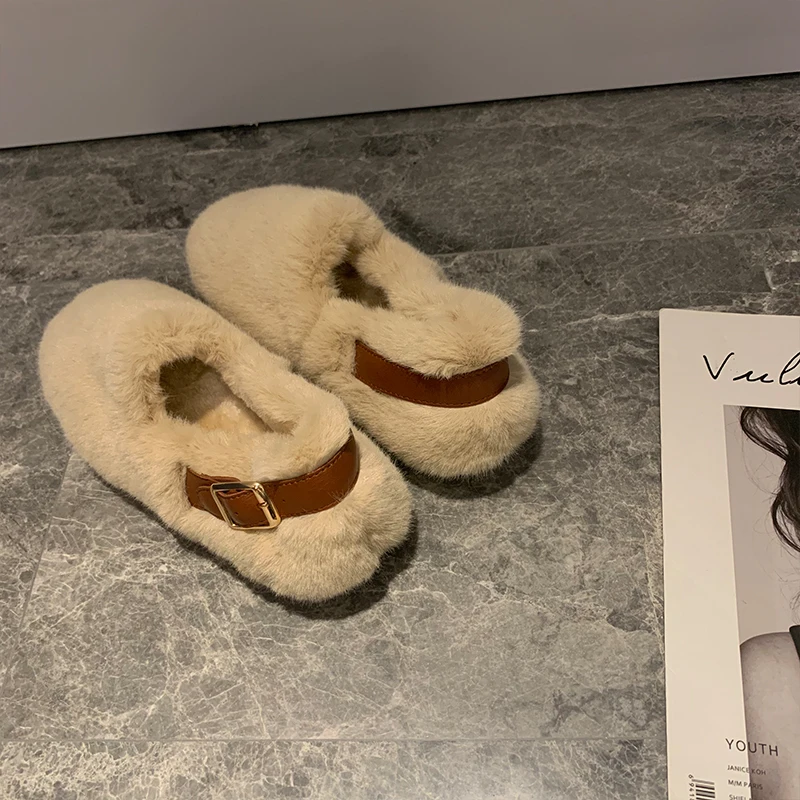 Женские дизайнерские туфли на искусственном меху симпатичный ремень брендовые