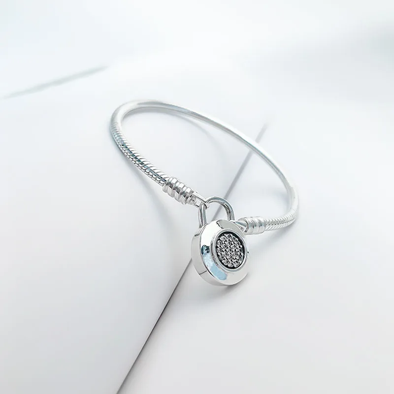 

Authentic 925 Sterling Silver Pan Bracelet New Fashion Padlock Clasp Base Snake Bone Chain Bracelet Fit Diy Charm Women Jewelry