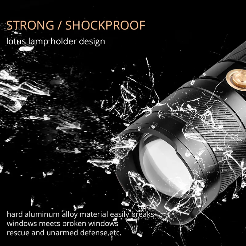 저렴한 강력한 XHP100 손전등 6LED 휴대용 랜턴 내장 배터리 USB 충전식 전술 손전등 작업 램프 미등