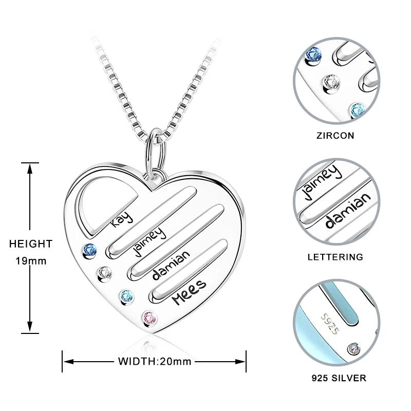 Strollgirl 925 personalized custom name and birthstone love heart chain pendant jewelry gift new ladies necklace Free shipping