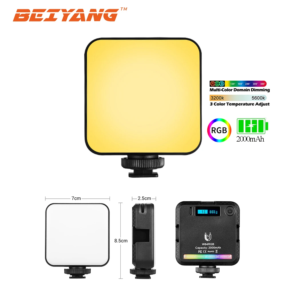 

BEIYANG Mini RGB Video Light Lighting for Photography 2000mAh RGB LED Video Camera Light Vlog Fill Light Live for conference