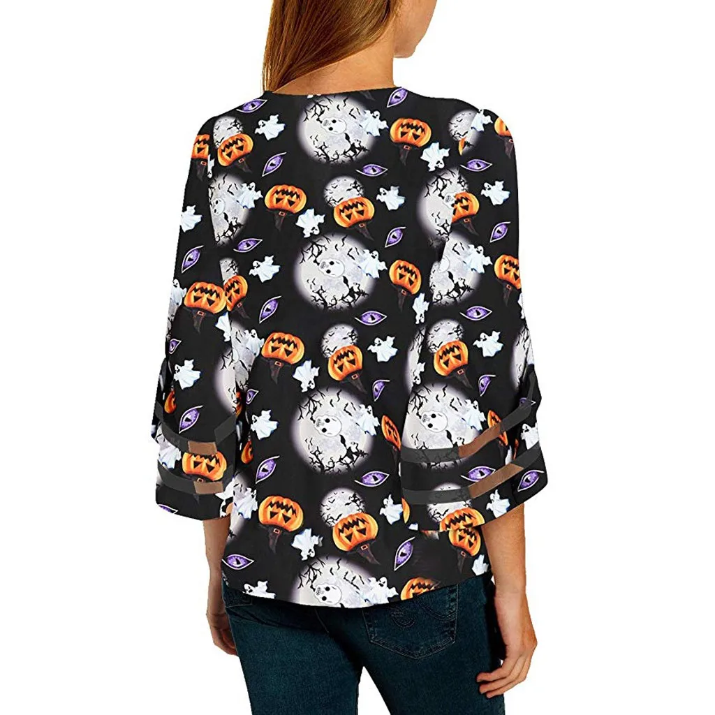 Сетчатая блуза с v-образным вырезом 3/4 Свободный пуловер капюшоном и