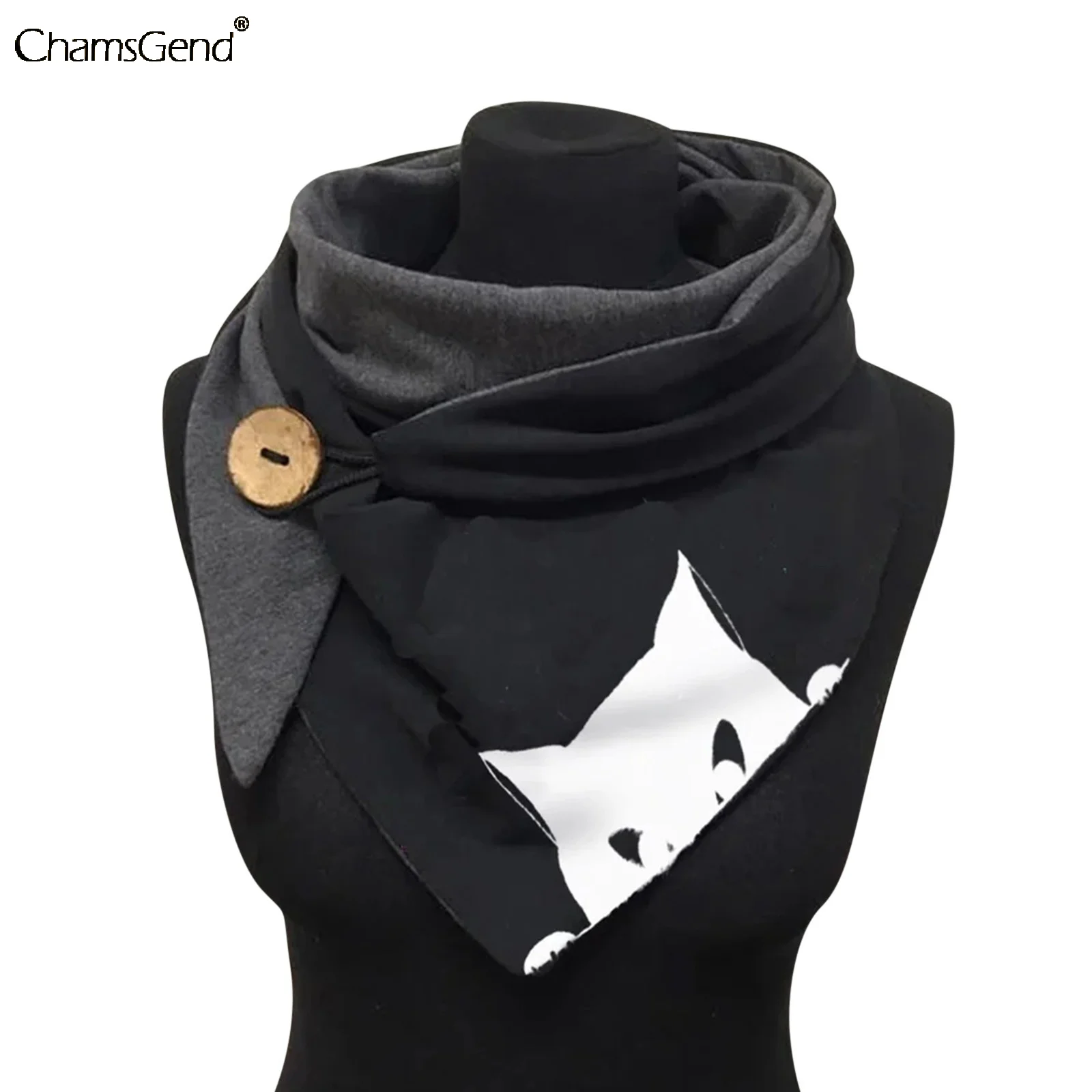 

Funny Cat Melody Dandelion Printing Women Warm Black Scarf Buttons Clasp Winter Warm Neck Wraps Shawl Stole Pashmina Scarves