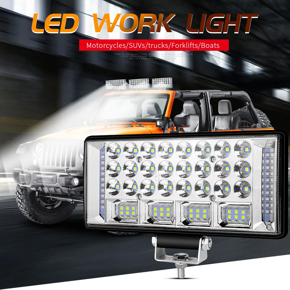 

8 Inch 68pcs Wide Voltage 12V 24V White LED Work Light With Red Blue Flashing For Car Motorcycle Off-road Vehicle Truck Forklift