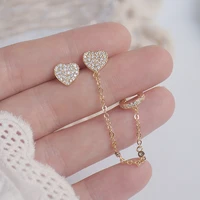korean hot fashion jewelry exquisite 14k real gold zircon earrings sweet love asymmetric chain ear bone clip women earrings