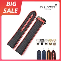 carlywey 20 22mm blue red rubber silicone with nylon replacement watch band strap for omega planet ocean 45 42mm with clasp