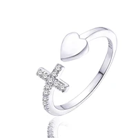 gy christian jewelry love s925 sterling silver cross ring womens heart shaped simple womens ring adjustable opening wholesale