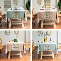 embroider tassel tablecloth linen cotton rectangle coffee tea table runner cloth dressing table cover