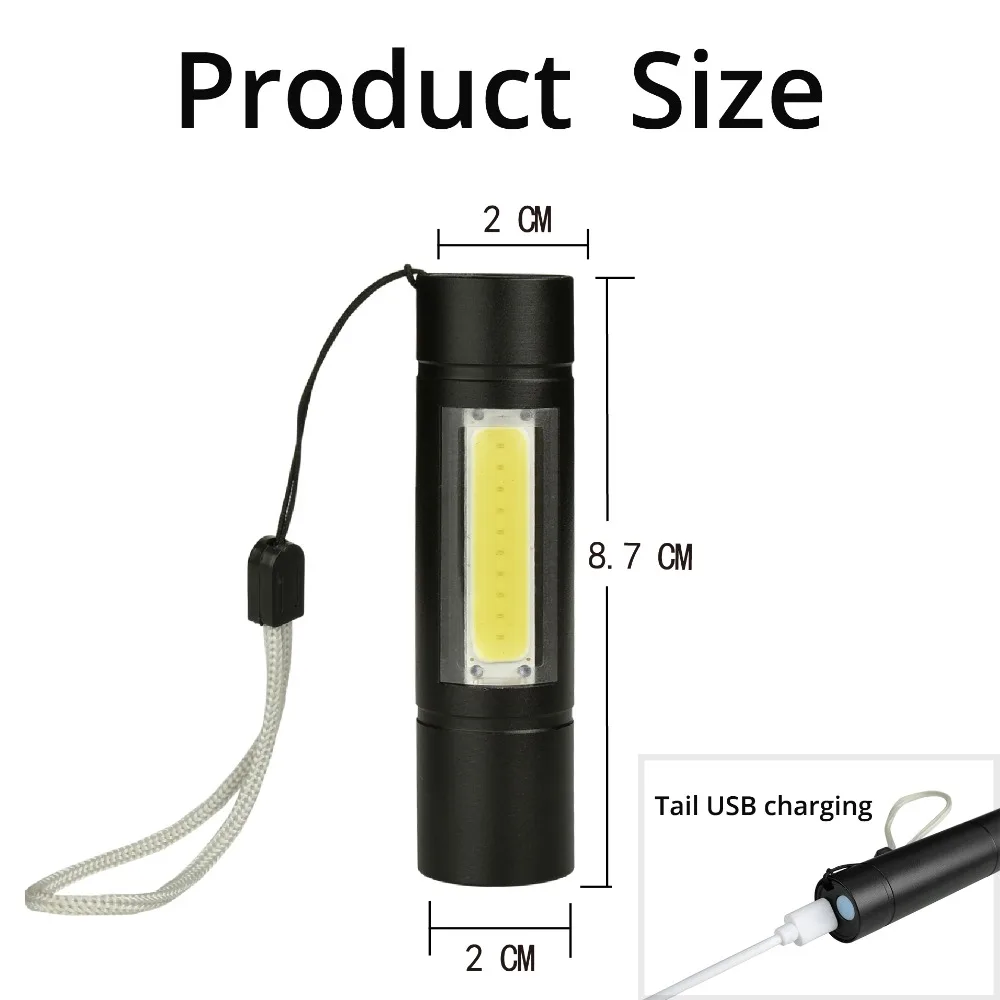 Mini LED Flashlight Built-in 14500 USB Rechargeable Q5+COB 3 Modes Torch Linterna Fishing Light Hunting Lamp | Лампы и освещение