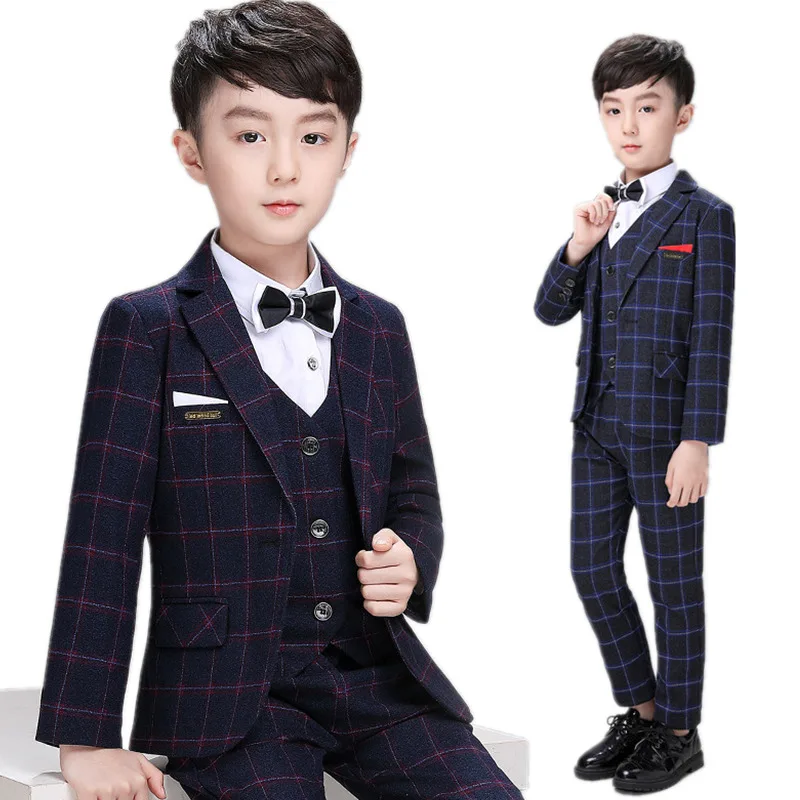 

Formal Boys Plaid Slim Suits Sets Children Performance Wedding Costume Kids Boys Blazer Vest Trousers 3pcs Outfits Boys Clothes