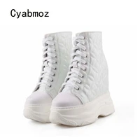 cyabmoz fashion women sexy high heels shoes platform wedge high top lace up plaid height increasing ladies shoes tenis feminino