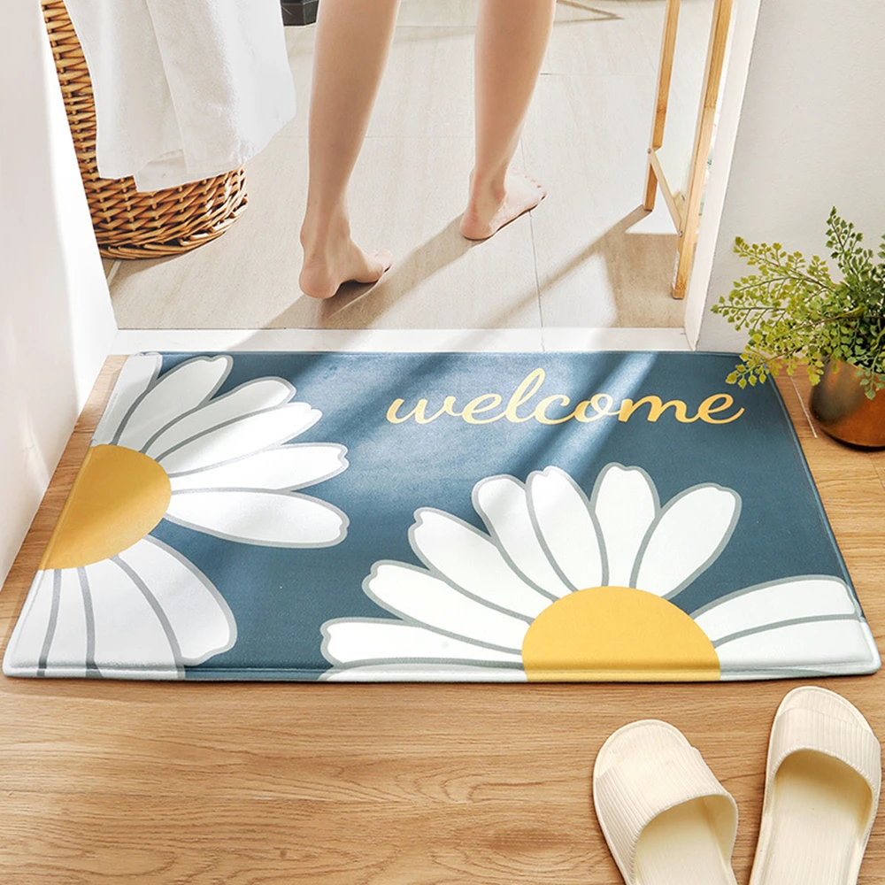 

New Floral Theme Hallway Bathroom Carpet Skin-Friendly Suede Floor Mat Comfortable Anti-Slip Bath Rug For Bedroom Toilet Doorway