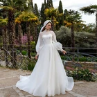 Мусульманские Арабские Свадебные платья с длинным рукавом трапециевидной формы на молнии сзади Vestidos De Noiva 2022 принцессы плиссированные Фотообои