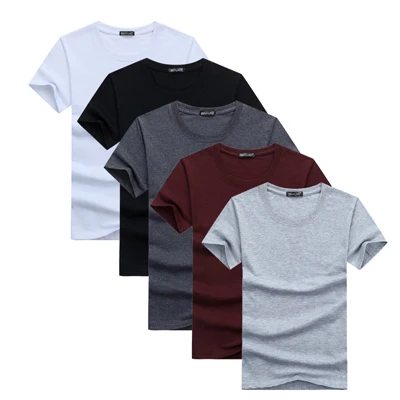mixed 5 colors 5 шт./партия, простые Стильные мужские футболки с короткими рукавами, однотонные хлопковые, спандекс, обычная посадка, повседневные летние топы, футболки, мужская одежда - Цвет: mixed 5 colors