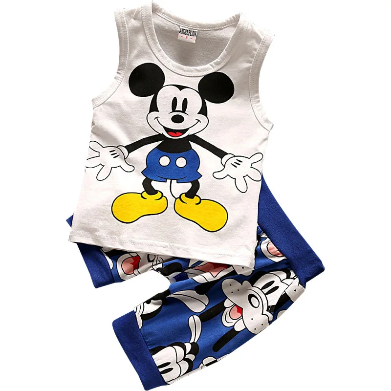 Летние комплекты одежды для маленьких мальчиков и девочек с Минни Микки Маусом