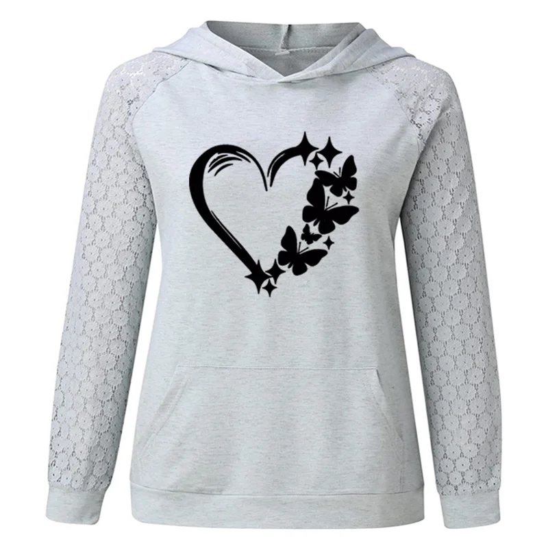 

Butterfly Love Heart Printing Hoodies New Black Sweatshirt Female Ladies Casual Cute Graphic Sweatshirt Women Fashion Hoodie Top