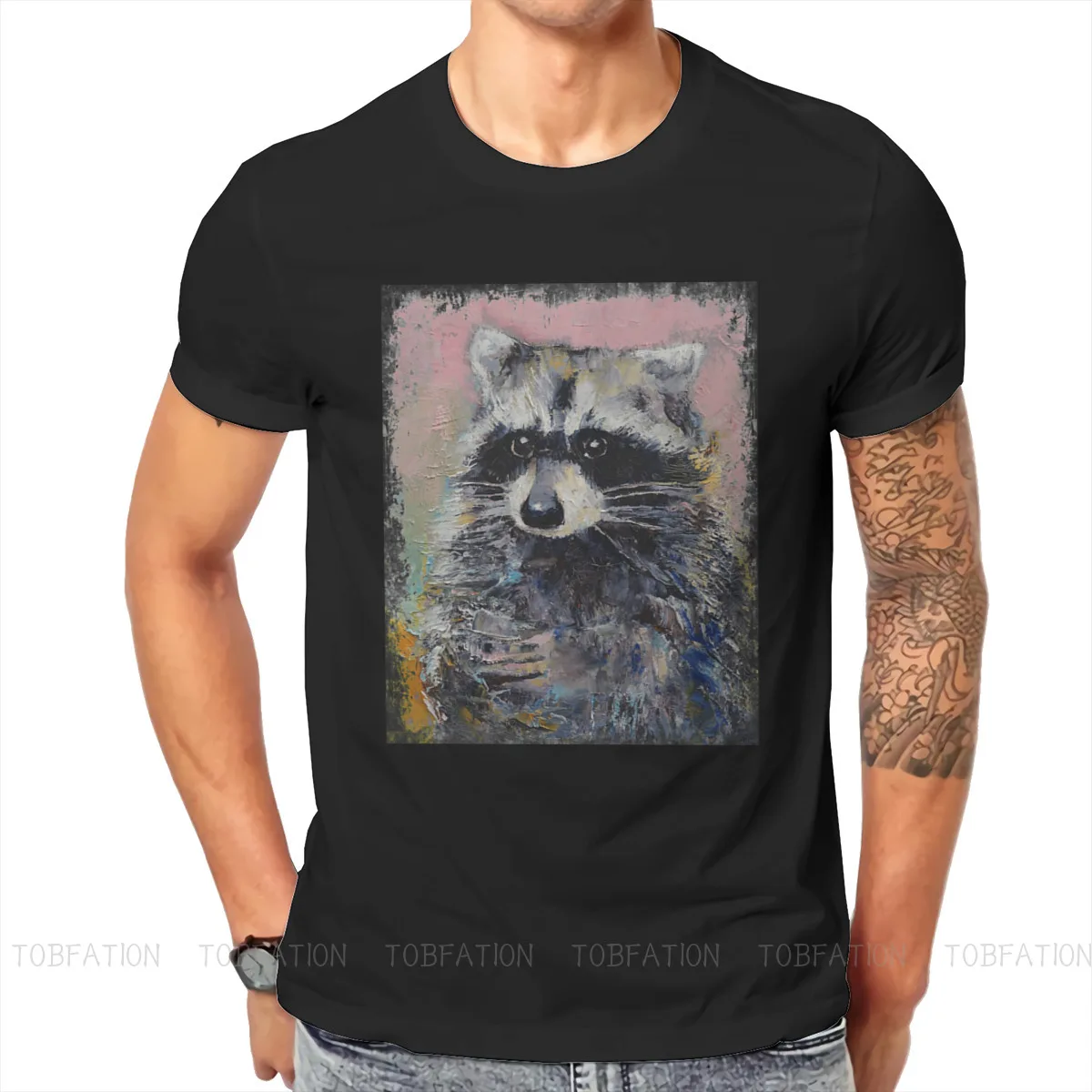 

Классическая футболка Raccoon футболка с круглым воротником импрессионизма, Мужская одежда, индивидуальная пушистая