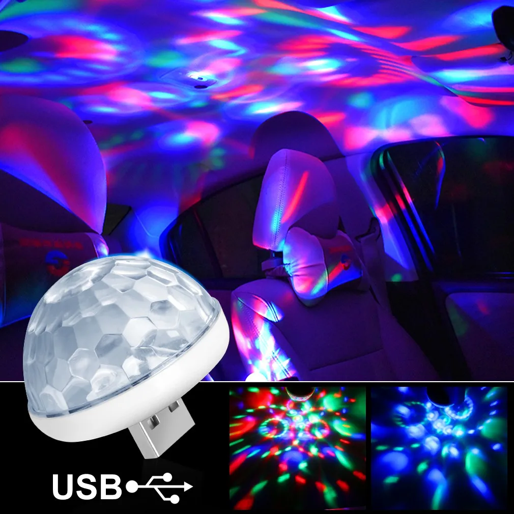 1 шт. светодиодный Автомобильный USB атмосферный свет DJ RGB Мини Красочный