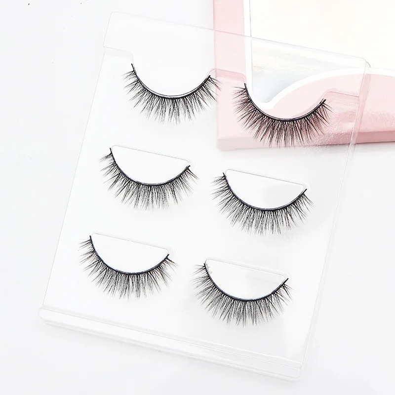 

3 Pairs False Eyelashes Cross Detail Design Reusable 3D Multi-Layer Faux Lashes Extension Natural Wispy Long Eye Makeup FRE-Drop