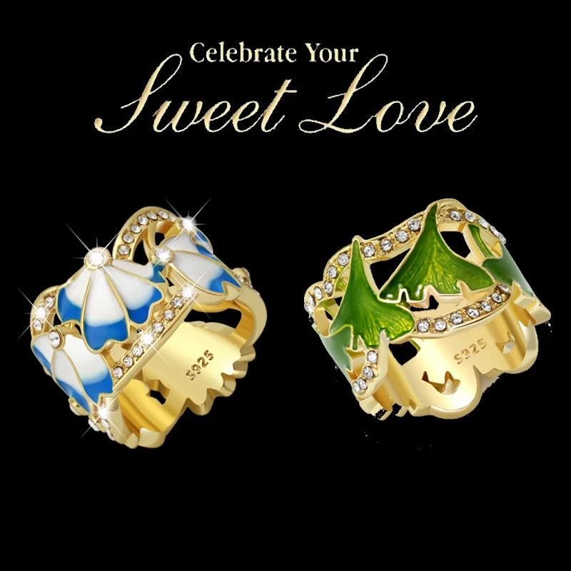 

Exquisite Geometric Enamel Crystal Leaf Butterfly Rings for Women Engagement Party Fashion Jewelry Whole Sale Size 6-10