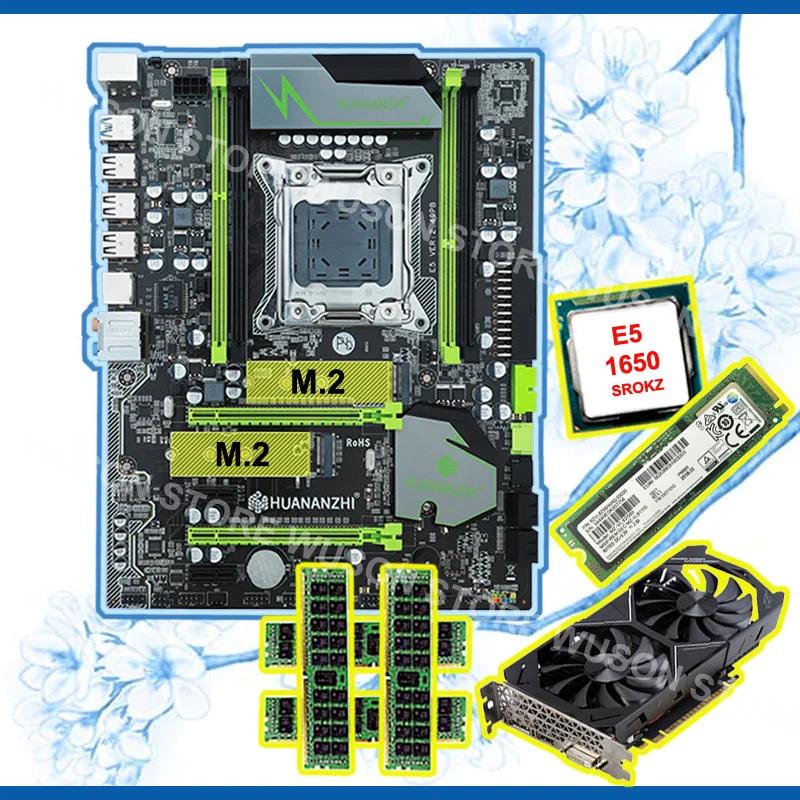 Verkaufen Rabatt Motherboard Mit 256G SSD HUANANZHI X79 Pro Motherboard Mit CPU Xeon E5 1650 RAM 64G (4 * 16G) Video Karte GTX1050Ti 4G