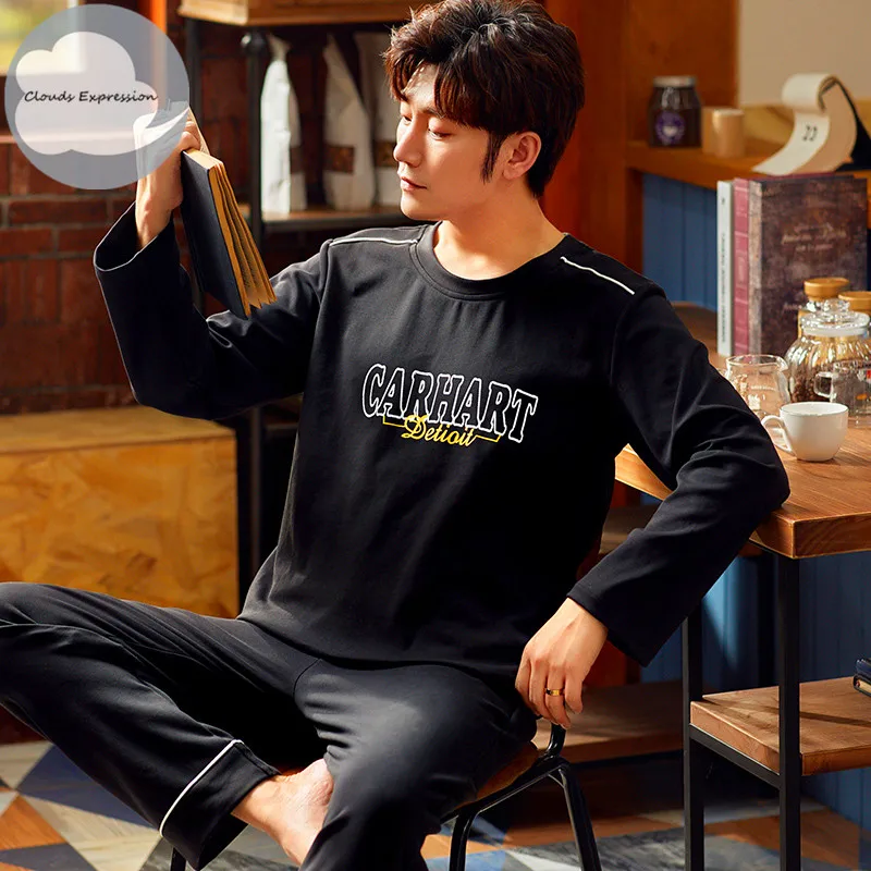 Пижама мужская хлопковая в полоску брендовая одежда для сна с надписью