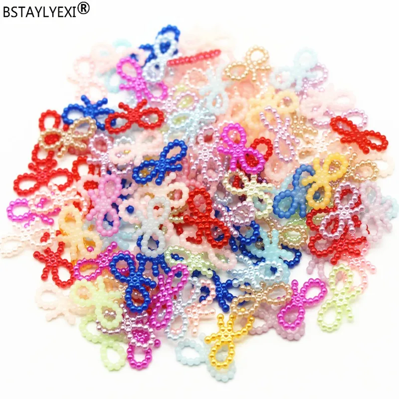 200pcs Bow tie mix color 28x10mm Acrylic bow-knot ABS Imitation Pearls Beads Diy Jewelry Making Handmade clothing Accessories | Дом и сад