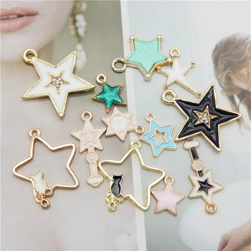 Джули Wang 12 шт. эмалью Подвески звезды смешанных цветов Волшебная Палочка из