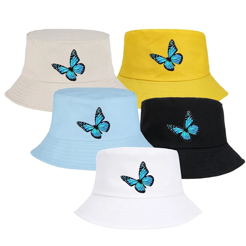 

Spring Women Bucket Fishing Hats Sunscreen Sun Cap Butterfly Embroidery Double-sided Wear Spring Lady Fisherman Hat