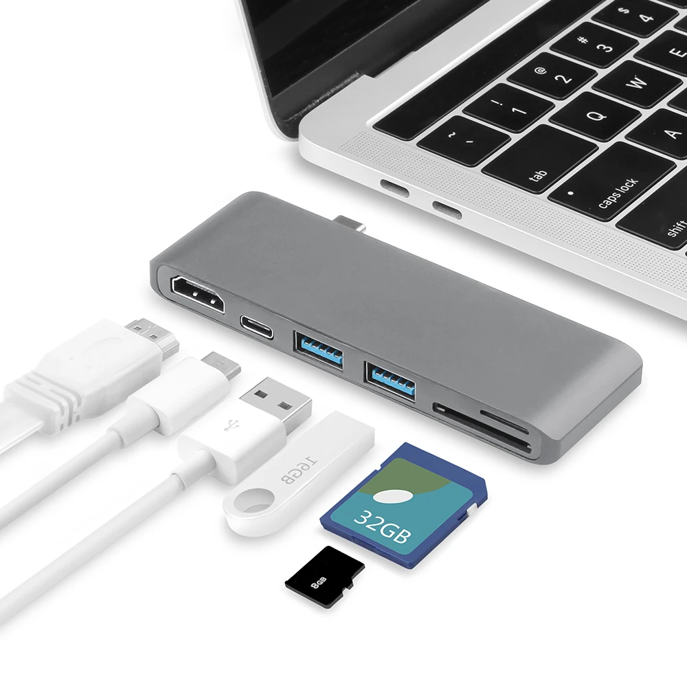6 в 1 USB C концентратор Многофункциональный Тип C адаптер к HDMI SD/Micro кард-ридер и 2 USB 3,0 порта для нового MacBook Pro 15 16 Air 13