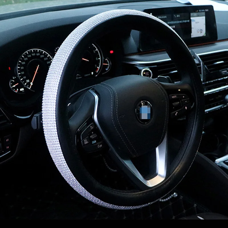 

Universal Sparkle Luxury Bling Rhinestone Diamond Car Steering Wheel Covers Headrest Useful Auto Interior Decor Accessories